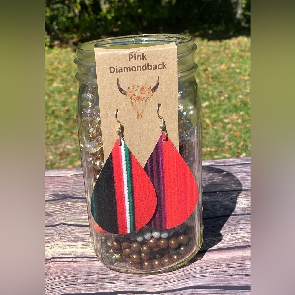 Fiesta Serape Southwest Western Handmade One Of A Kind Lure Tear Drop Earrings